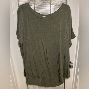 Super soft, sage green, short sleeved, high-low t-shirt